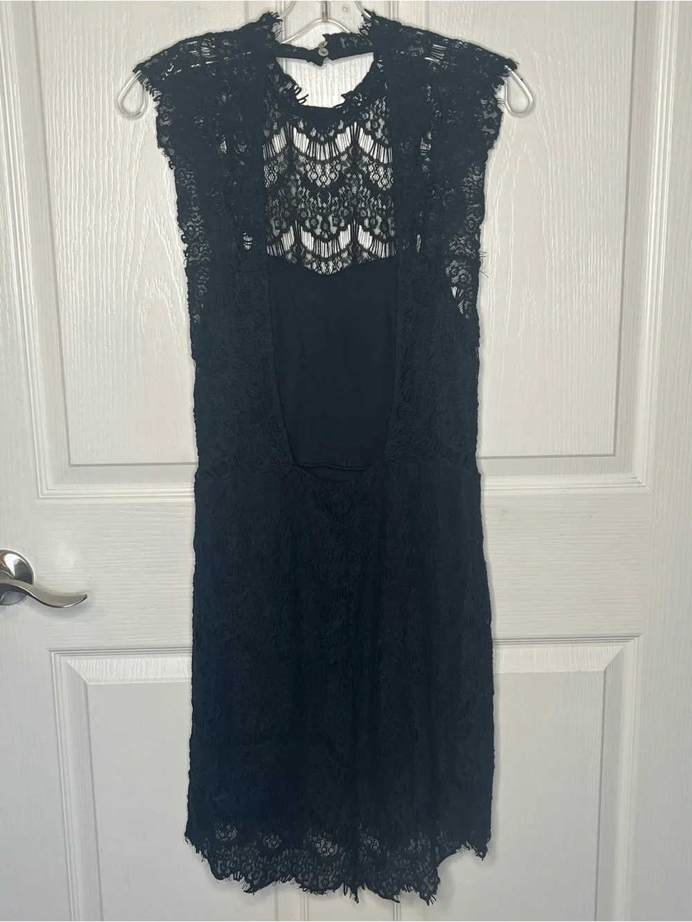 Free People Daydream Elegant Black Lace Mini Dress Sleeveless High Neck Sz M - Picture 6 of 13